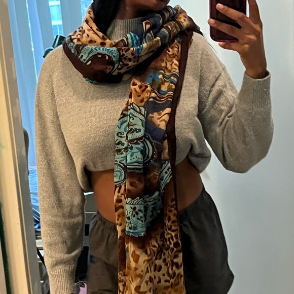Brown & turquoise scarf - Picture 1 of 11